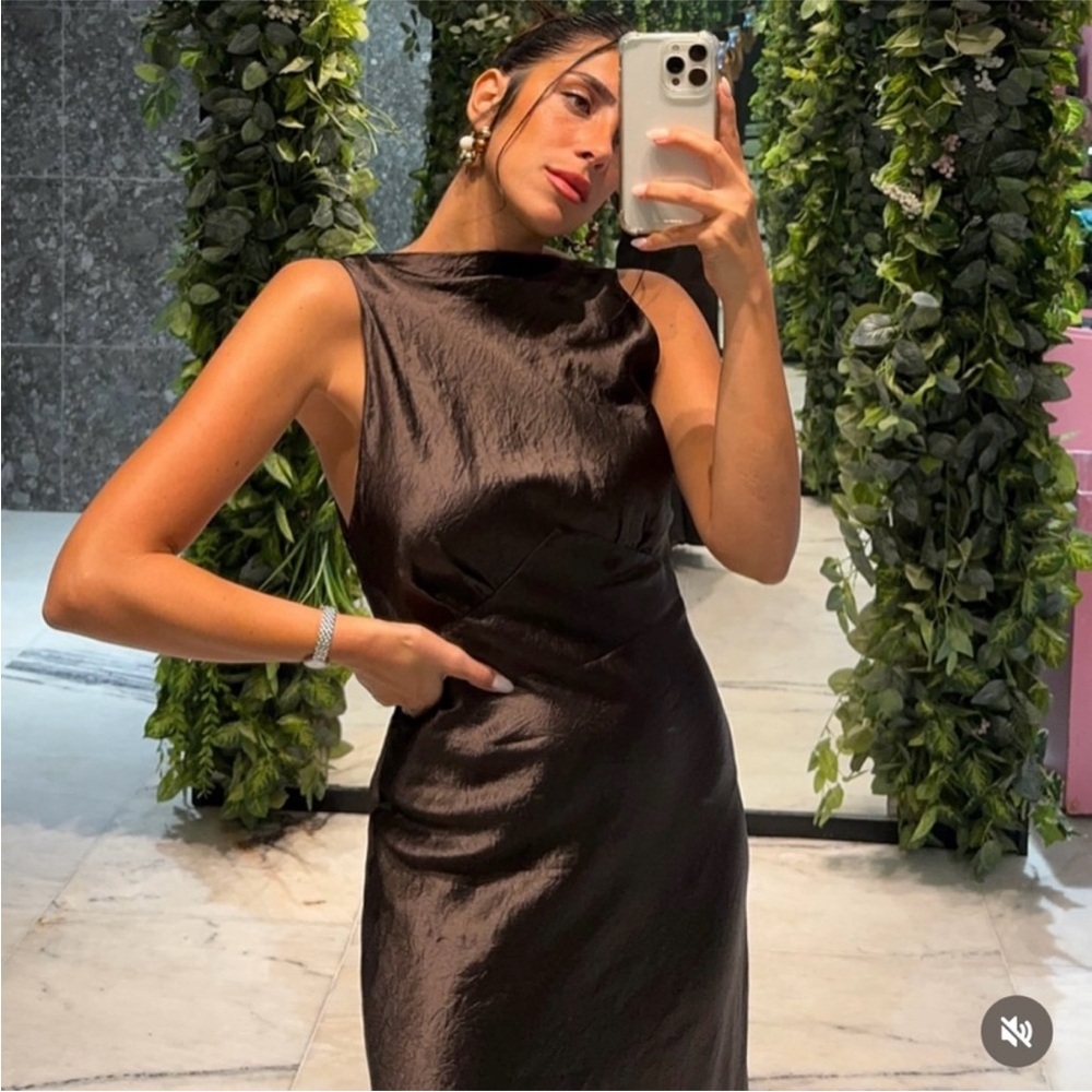 ZARA WRINKLED SATIN EFFECT DRESS - Picture 3 of 15